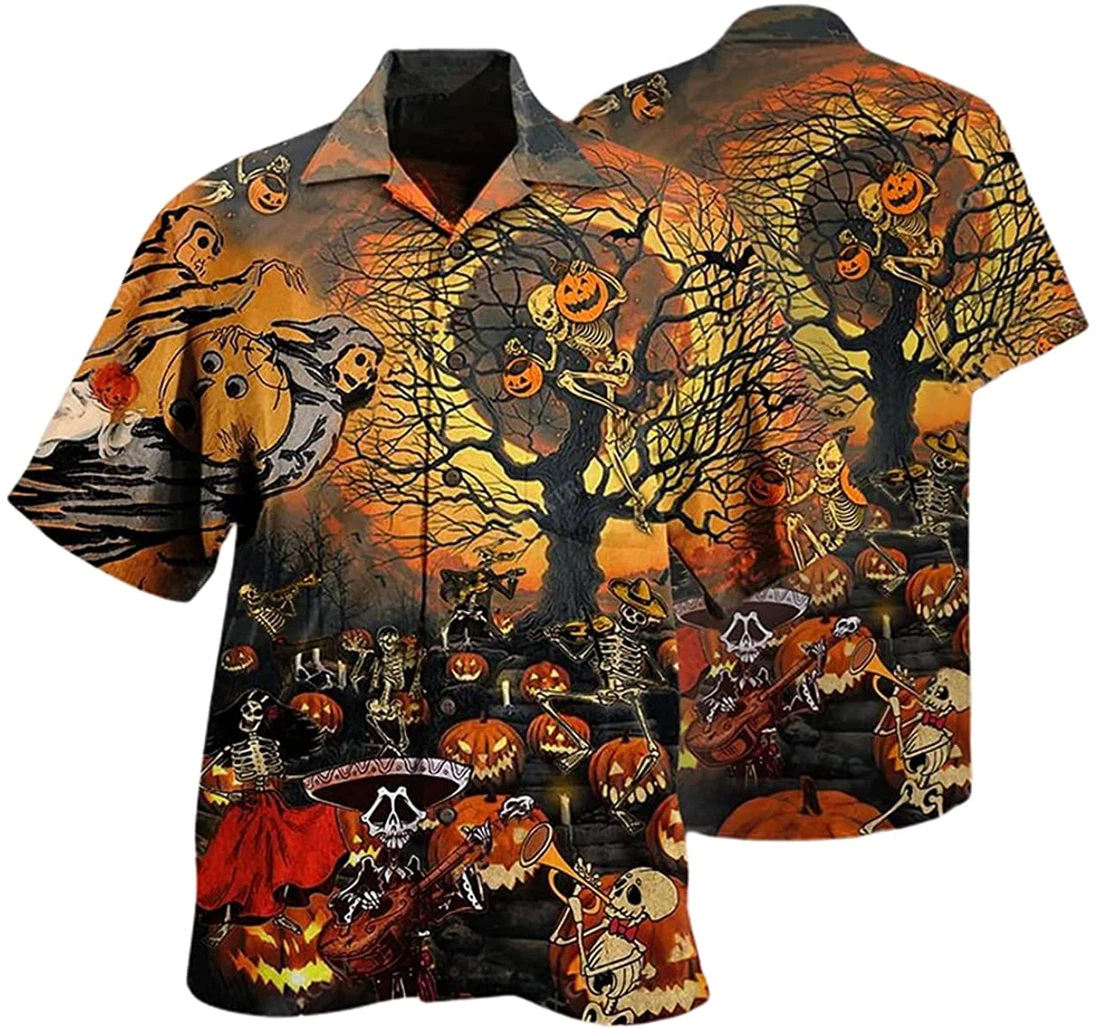 Halloween Horror Skull Darkness Music Beach Included Hawaiian Shirt, Button Up Aloha Shirt For Men, Women