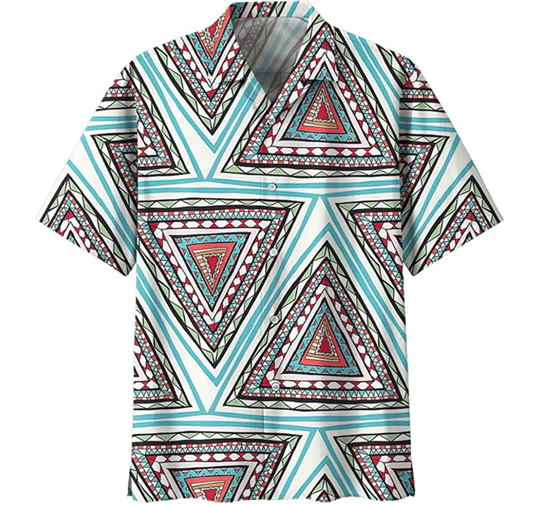 Bohemian Triangle Pattern Beach Included Hawaiian Shirt, Button Up Aloha Shirt For Men, Women