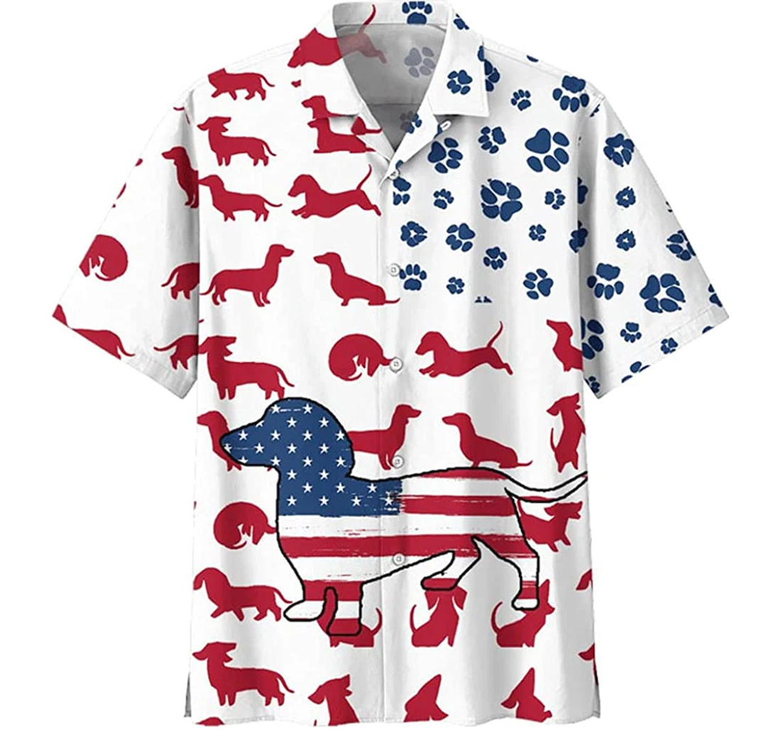 Dachshund Love American Flag Beach Included Hawaiian Shirt, Button Up Aloha Shirt For Men, Women