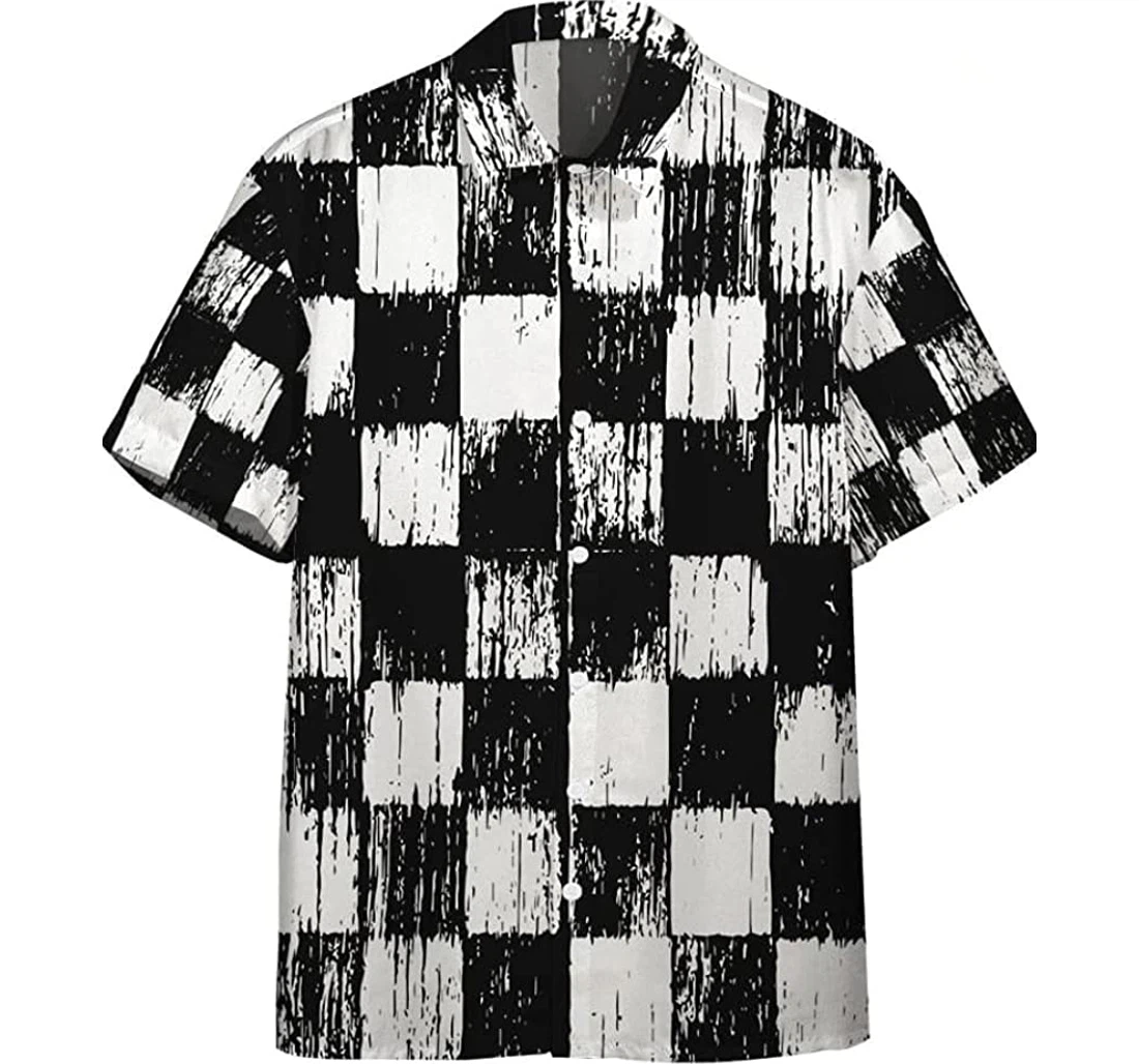 Grunge Chess Board Beach Included Hawaiian Shirt, Button Up Aloha Shirt For Men, Women