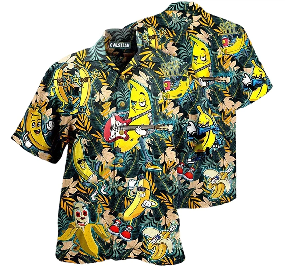 Fruit Happy Bananas With Guita Edition Beach Included Hawaiian Shirt, Button Up Aloha Shirt For Men, Women