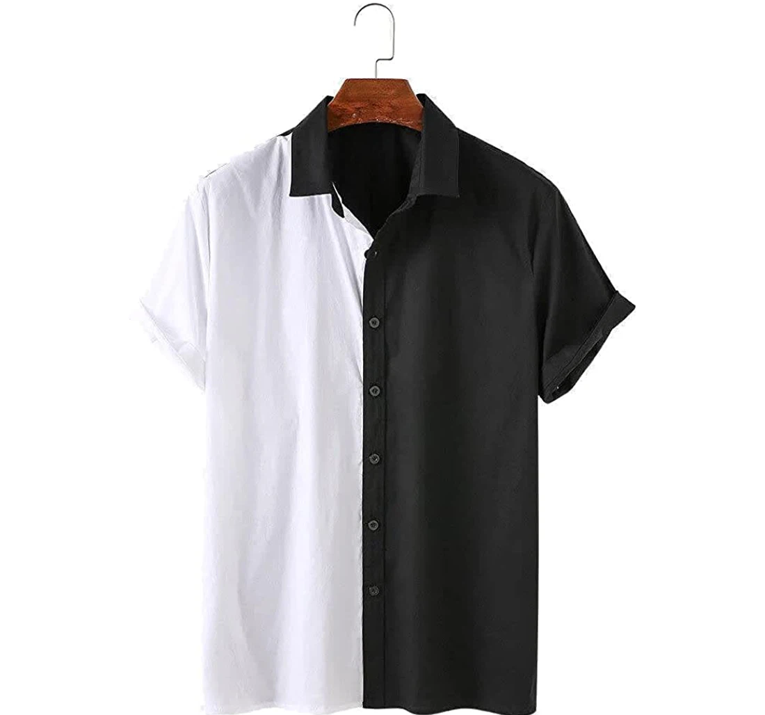 Asymmetric Black And White Beach Included Hawaiian Shirt, Button Up Aloha Shirt For Men, Women