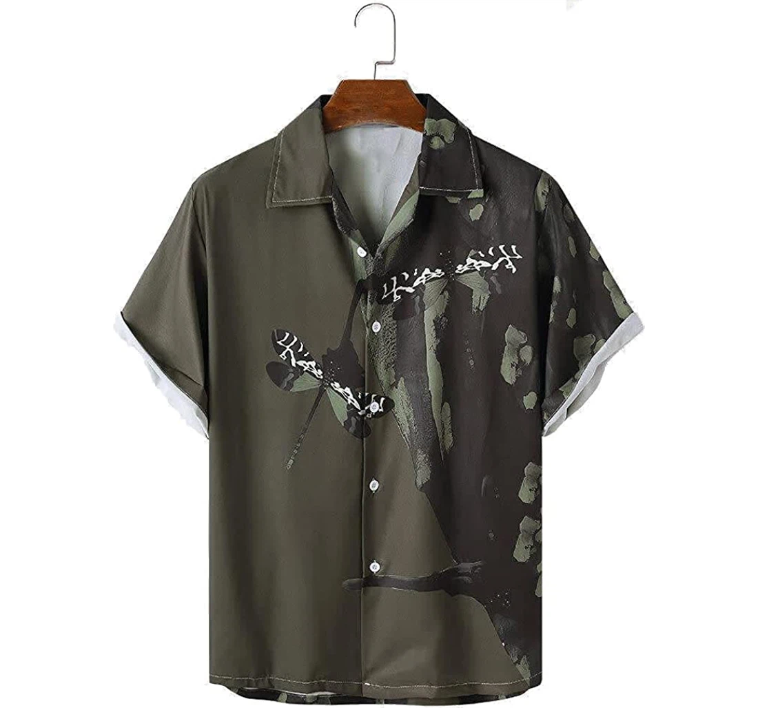 Contrast Ink Dragonfly Beach Included Hawaiian Shirt, Button Up Aloha Shirt For Men, Women