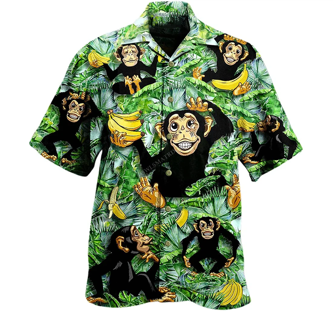 Monkey Loves Banana Animals Lover Beach Included Hawaiian Shirt, Button Up Aloha Shirt For Men, Women