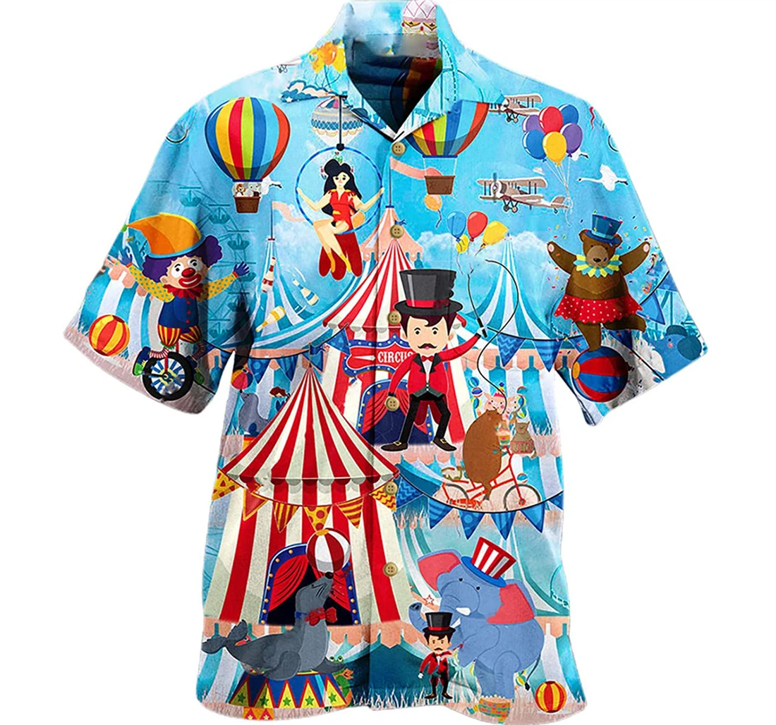 Circus Love Animals Blue Lover Beach Included Hawaiian Shirt, Button Up Aloha Shirt For Men, Women