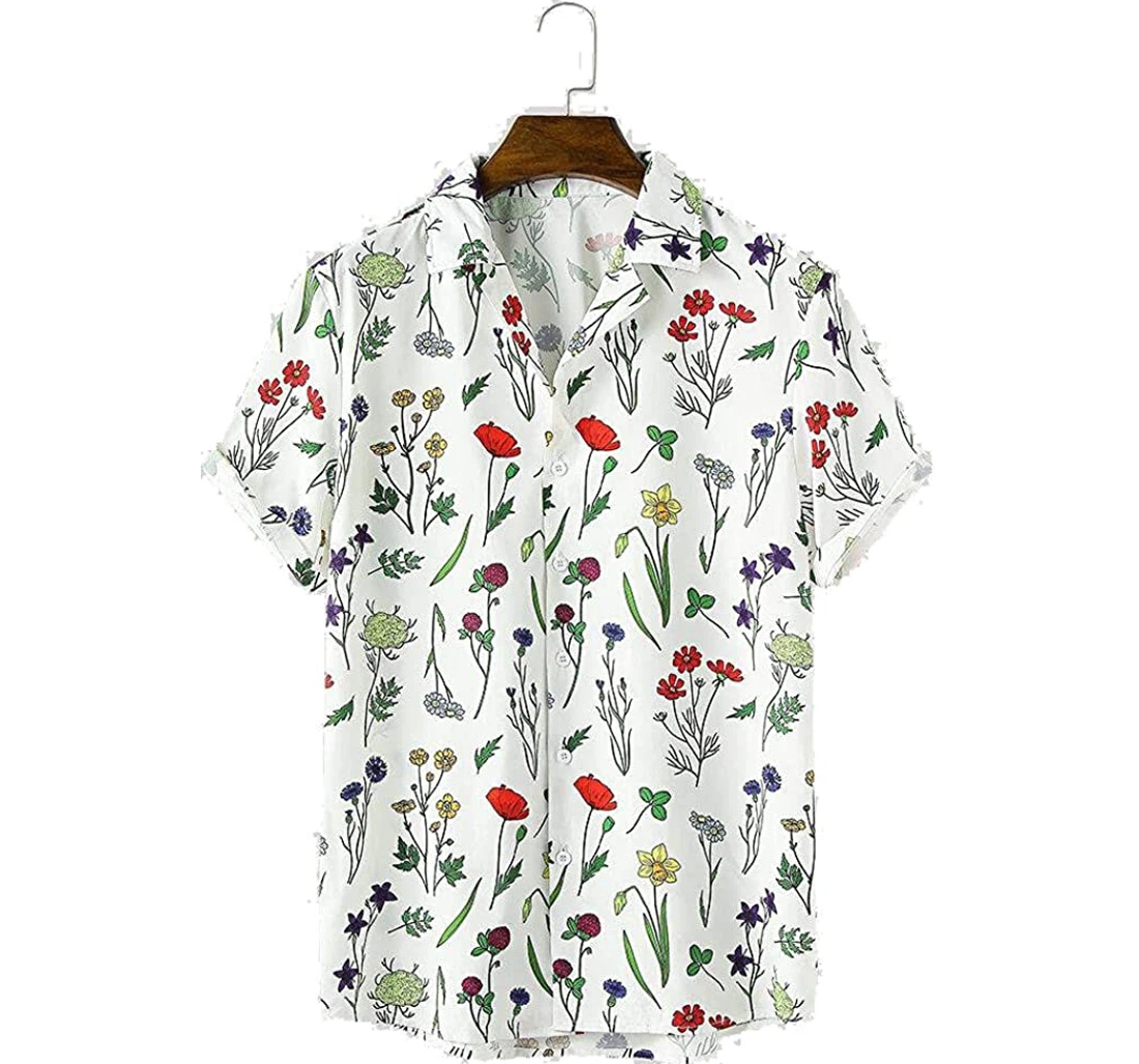 Colorful Plant Beach Included Hawaiian Shirt, Button Up Aloha Shirt For Men, Women