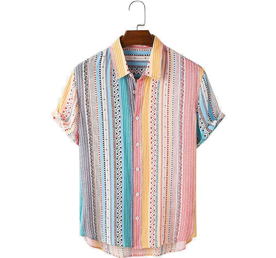 Geometry Striped Pattern Beach Included Hawaiian Shirt, Button Up Aloha Shirt For Men, Women