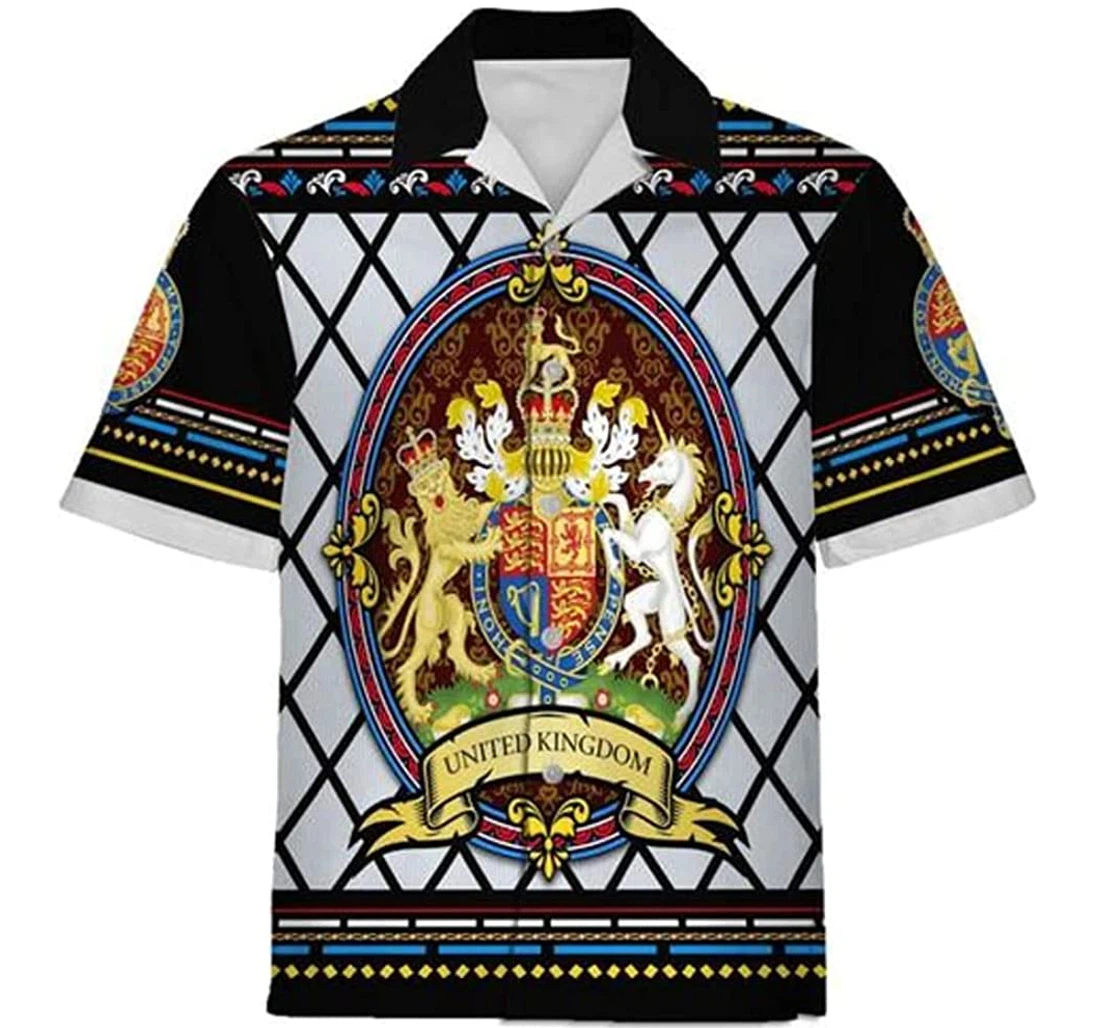 United Kingdom Coat Of Arms Beach Included Hawaiian Shirt, Button Up Aloha Shirt For Men, Women