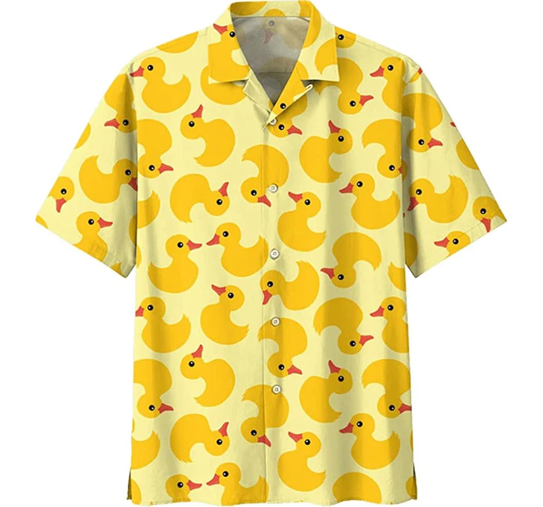 Seamless Yellow Cute Duck Pattern Beach Included Hawaiian Shirt, Button Up Aloha Shirt For Men, Women