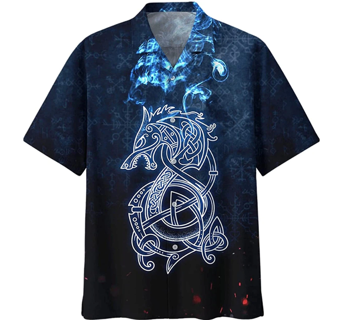 Viking Blue Dragon Pattern Smoke Beach Included Hawaiian Shirt, Button Up Aloha Shirt For Men, Women