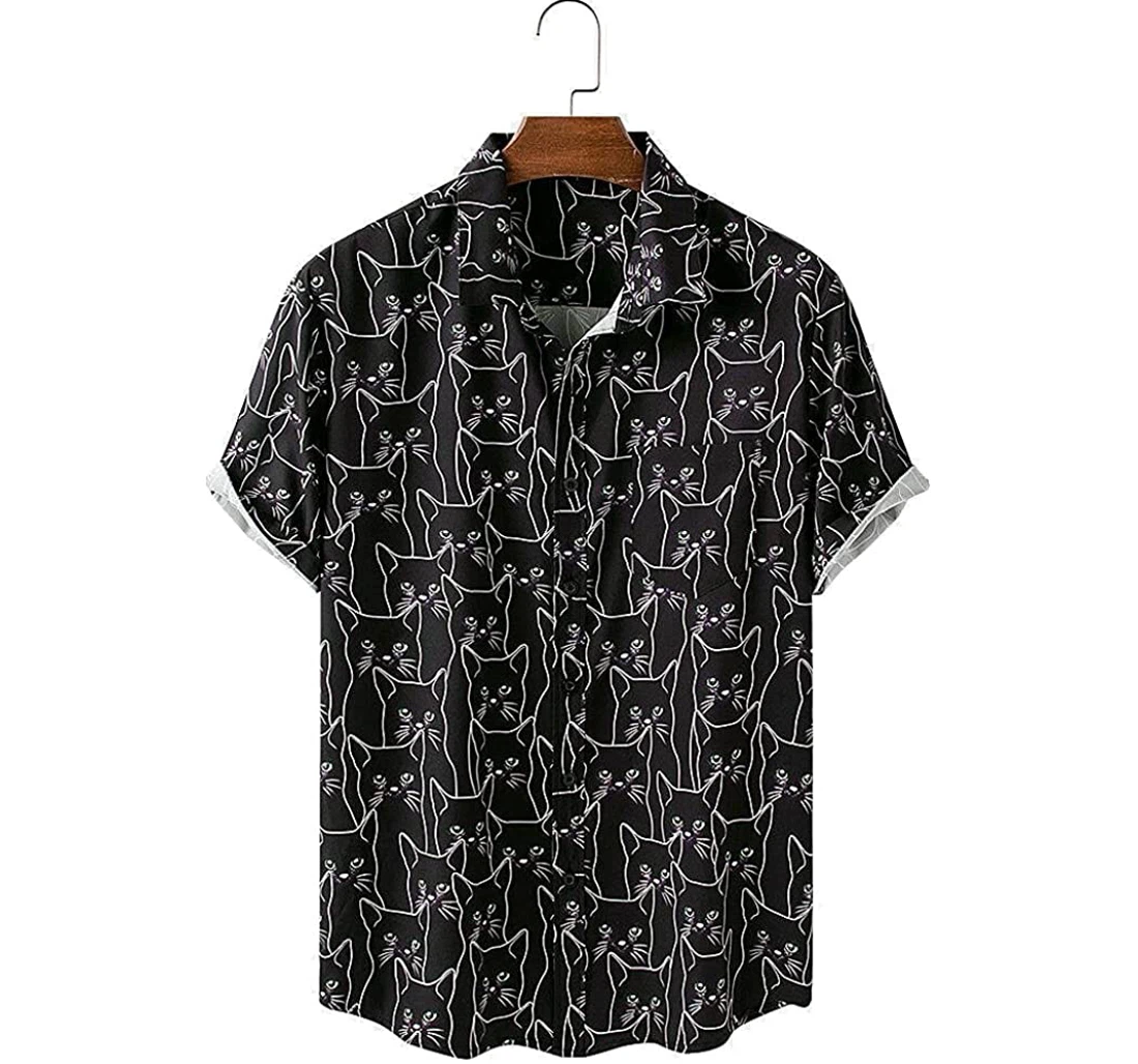 Cute Black Cat Pattern Beach Included Hawaiian Shirt, Button Up Aloha Shirt For Men, Women