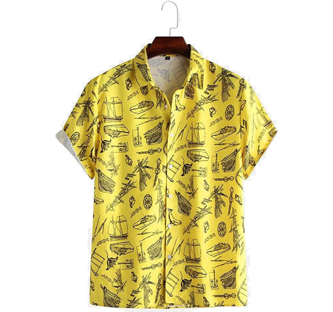 Sea Boat Doodle Beach Beach Included Hawaiian Shirt, Button Up Aloha Shirt For Men, Women