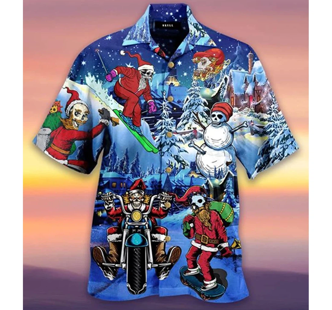 Christmas Skull Santa Awesome Beach Holiday, Pool Party, Lake, Camp, Luau Funny Included Hawaiian Shirt, Button Up Aloha Shirt For Men, Women