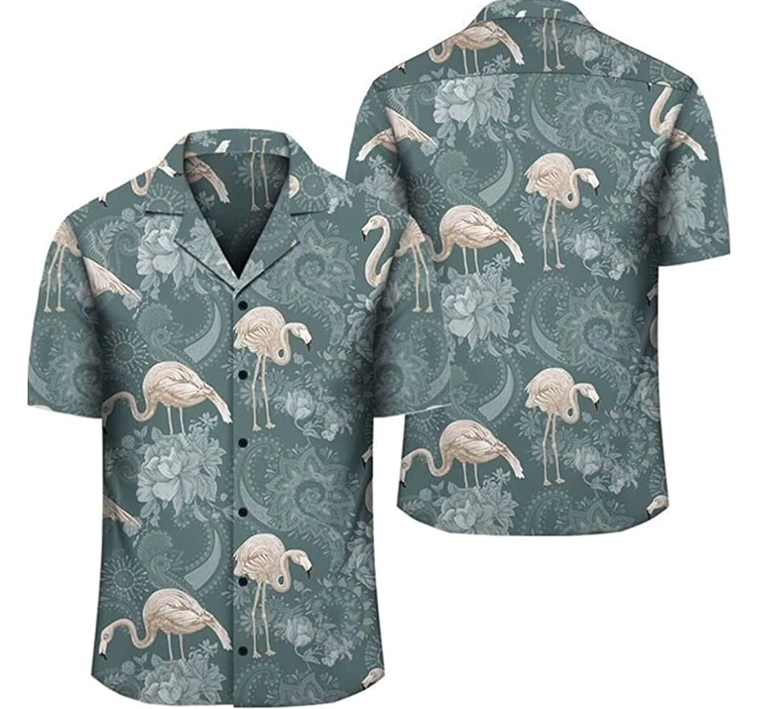 Flamingos And Plants Beach Included Hawaiian Shirt, Button Up Aloha Shirt For Men, Women