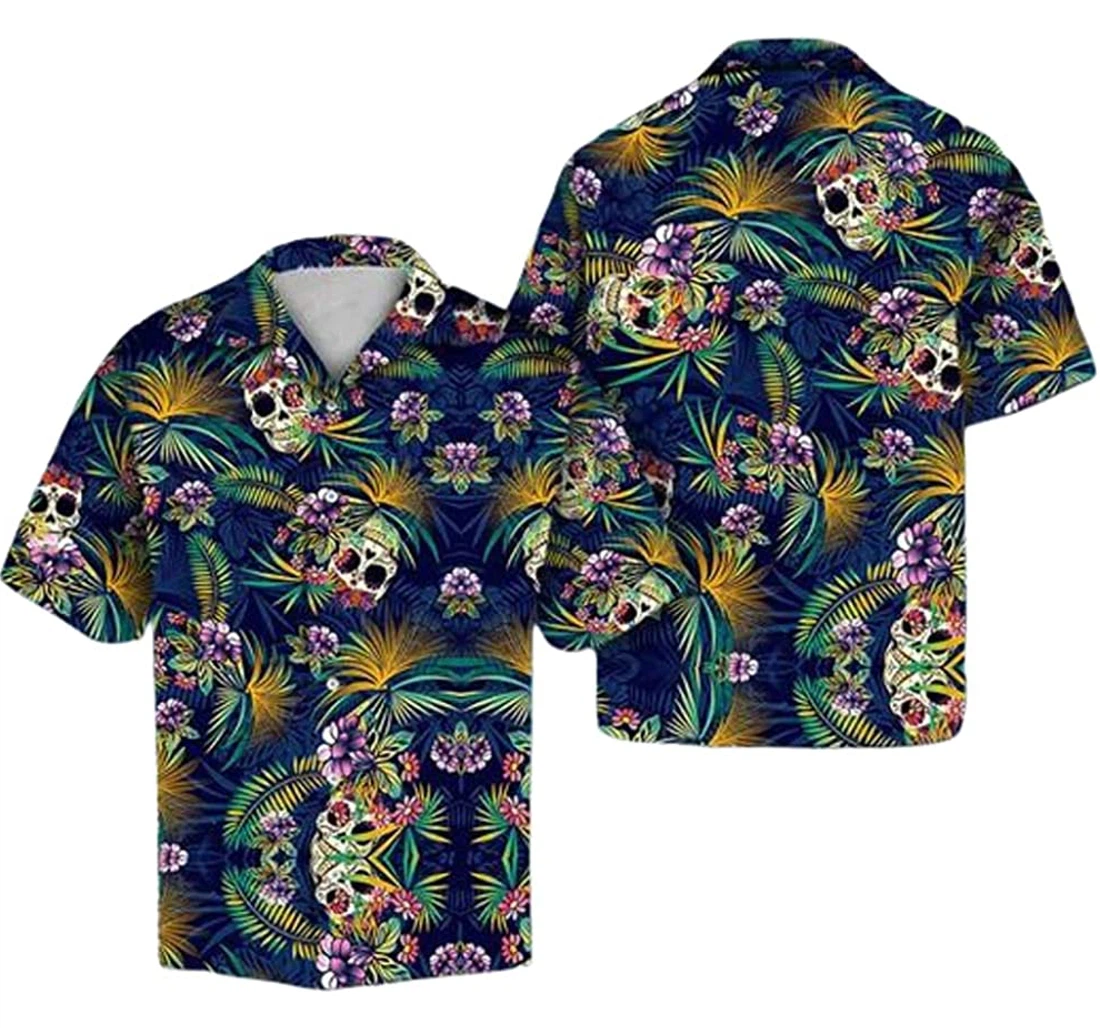 Blue Skull Beach Included Hawaiian Shirt, Button Up Aloha Shirt For Men, Women