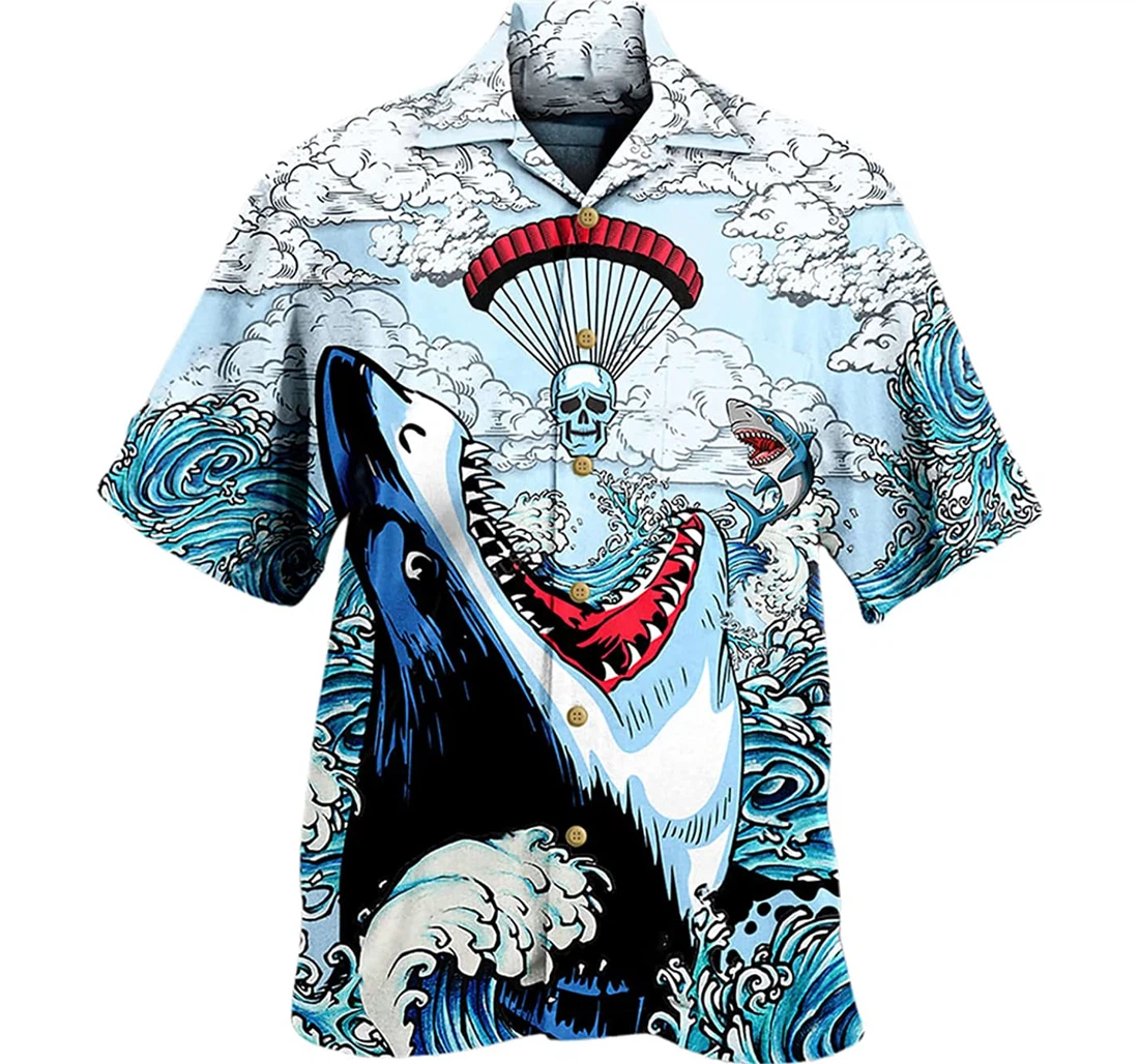 Shark Love Skull Beach Included Hawaiian Shirt, Button Up Aloha Shirt For Men, Women