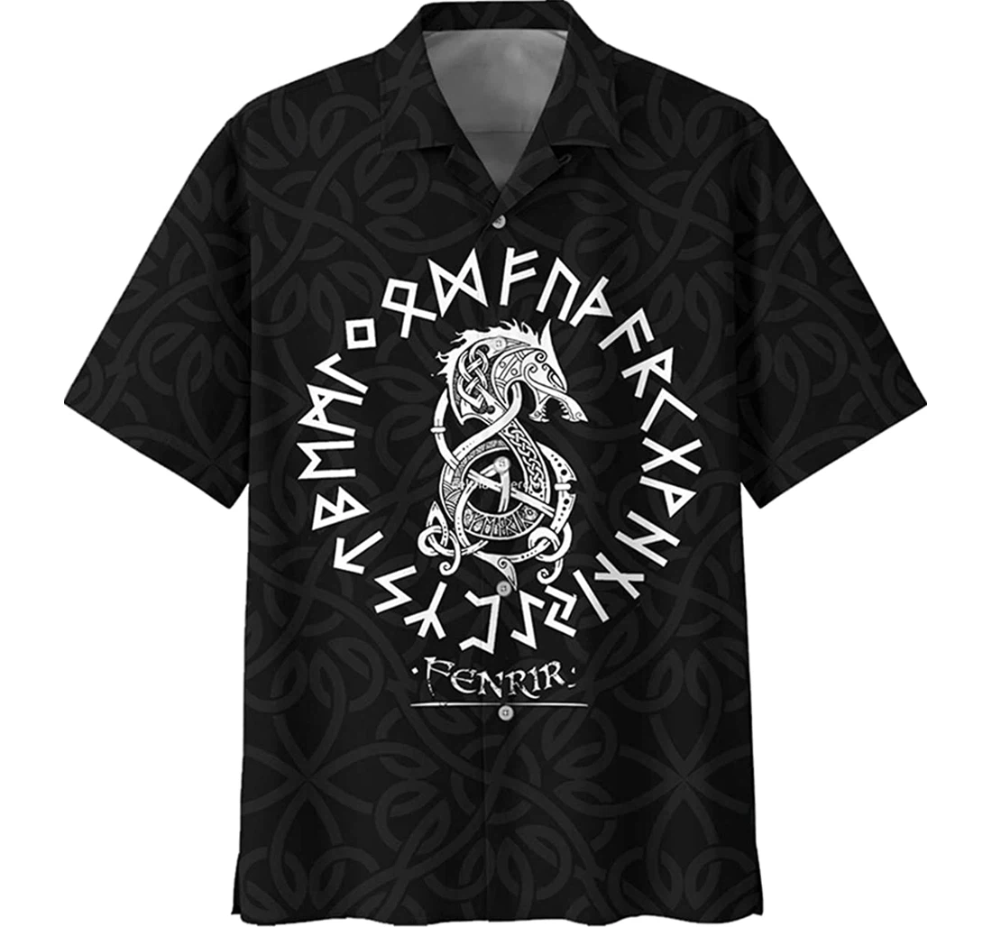 Viking Lover Black Pattern Beach Included Hawaiian Shirt, Button Up Aloha Shirt For Men, Women