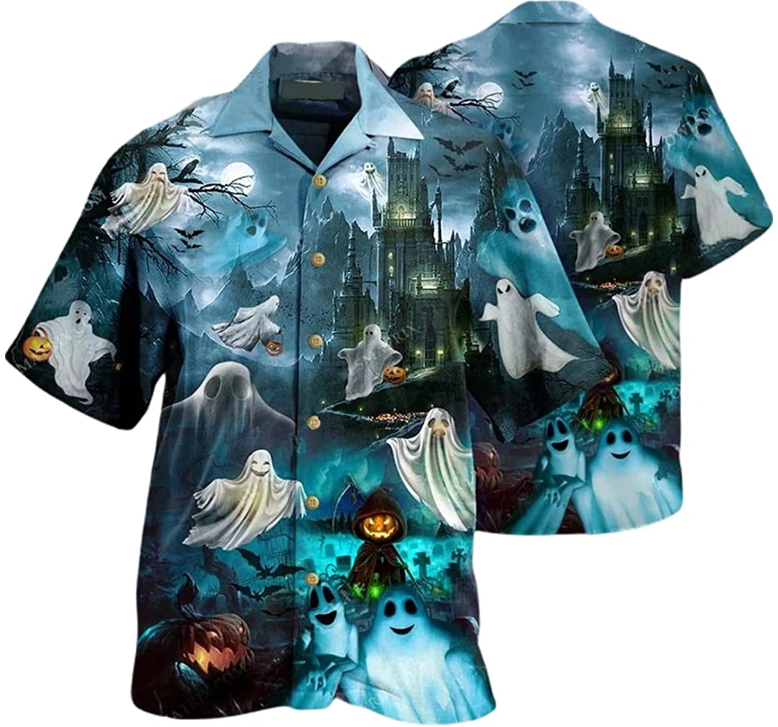 Halloween Ghost Scary Flying Beach Included Hawaiian Shirt, Button Up Aloha Shirt For Men, Women