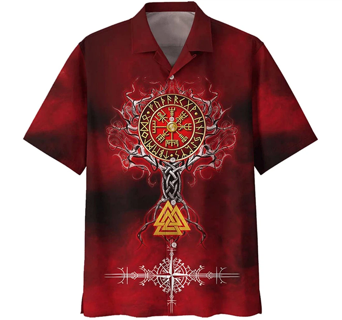 Viking Lover Red Symbol Beautiful Beach Included Hawaiian Shirt, Button Up Aloha Shirt For Men, Women