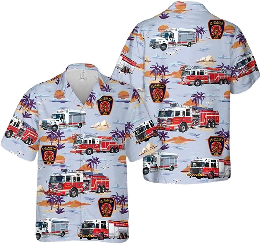 New Jersey Elizabeth Fire Department Car Lover Pattern Beach Included Hawaiian Shirt, Button Up Aloha Shirt For Men, Women