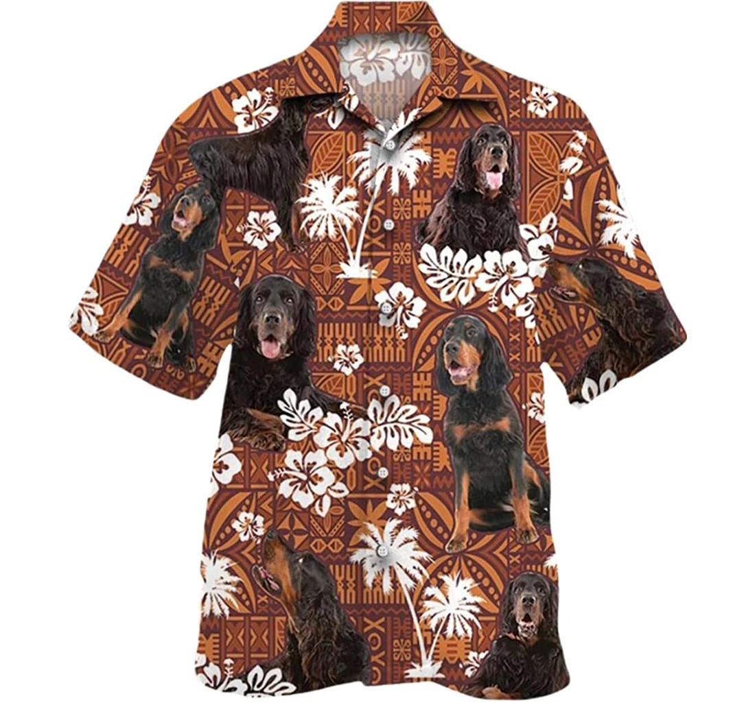 Gordon Setter Dog Red Tribal Pattern Beach Included Hawaiian Shirt, Button Up Aloha Shirt For Men, Women
