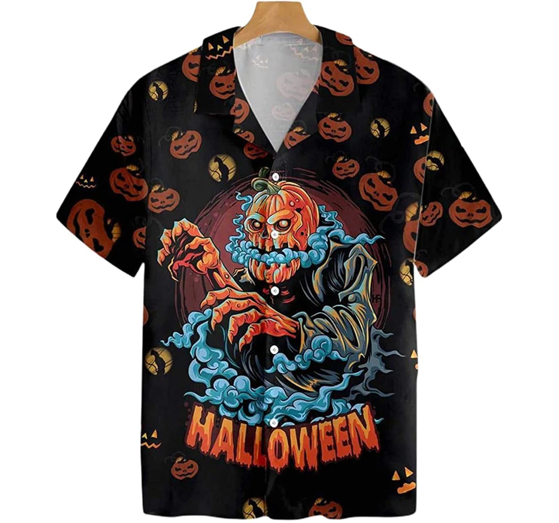 Happy Halloween Scary Pumpkin Pattern Beach Included Hawaiian Shirt, Button Up Aloha Shirt For Men, Women