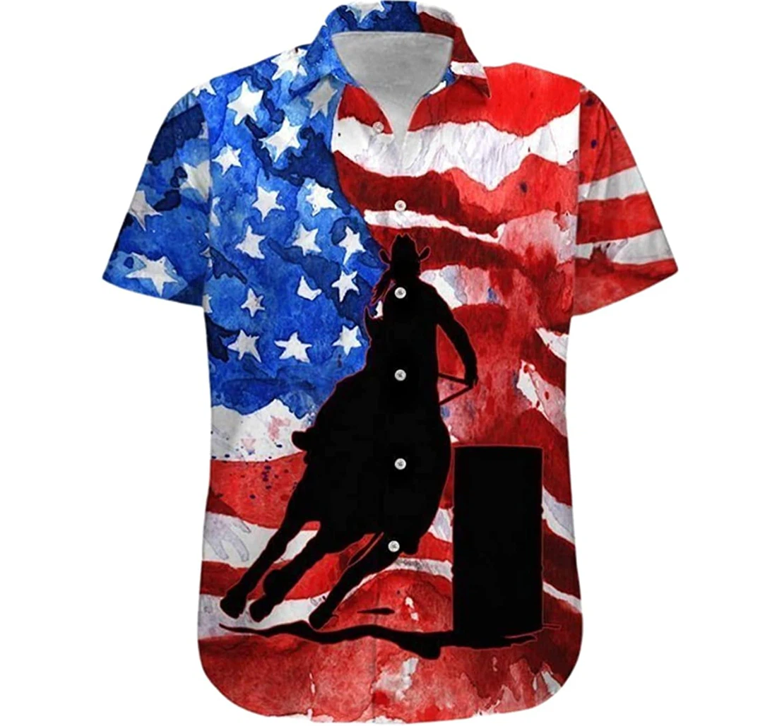 Barrel Racing American Horse Lover Beach Included Hawaiian Shirt, Button Up Aloha Shirt For Men, Women