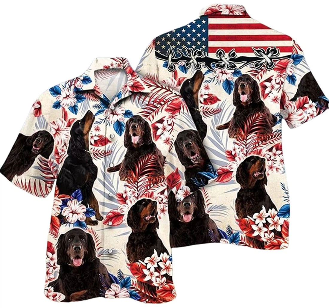 Gordon Setter Dog Lovers American Flag Beach Included Hawaiian Shirt, Button Up Aloha Shirt For Men, Women