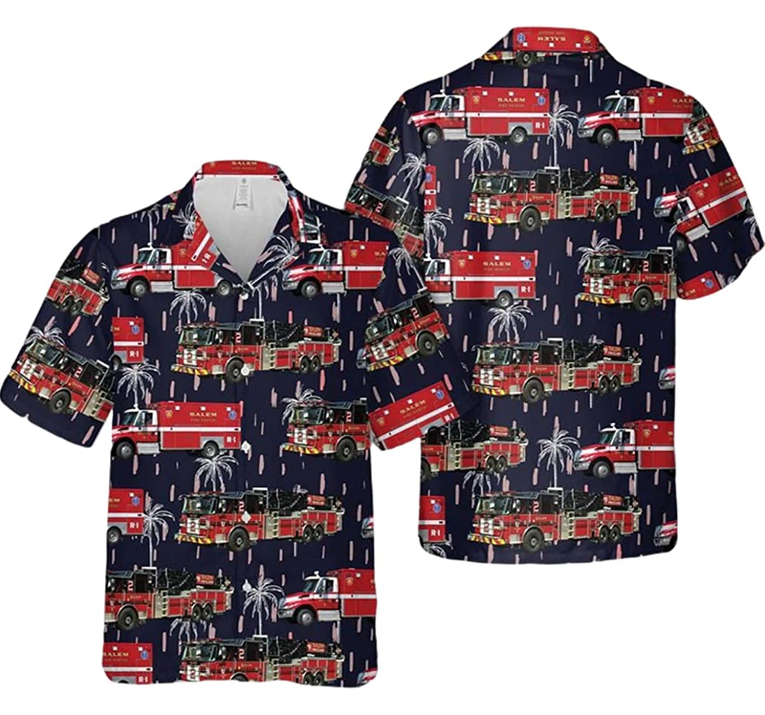 Massachusetts Salem Fire Department Pattern Beach Included Hawaiian Shirt, Button Up Aloha Shirt For Men, Women