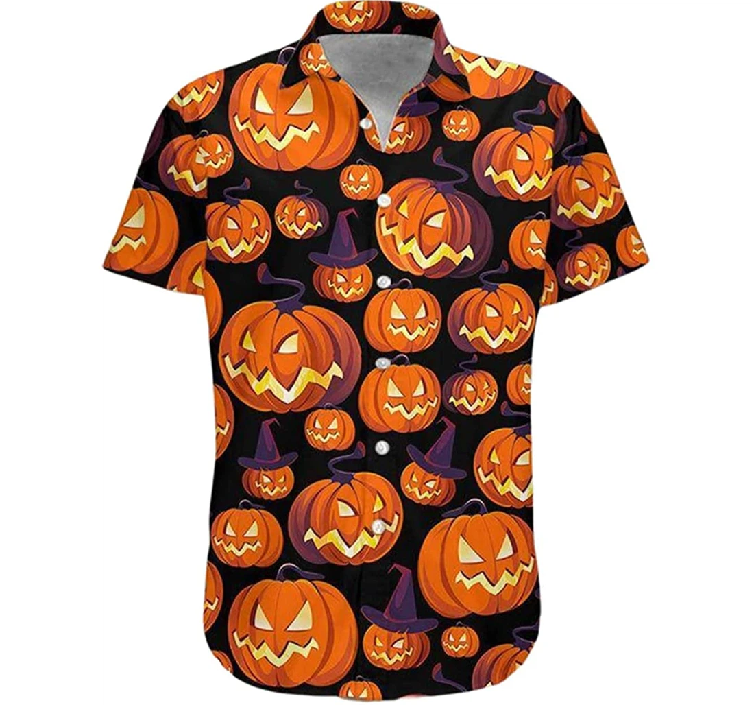 Halloween Scary Pumpkin Pattern Beach Included Hawaiian Shirt, Button Up Aloha Shirt For Men, Women