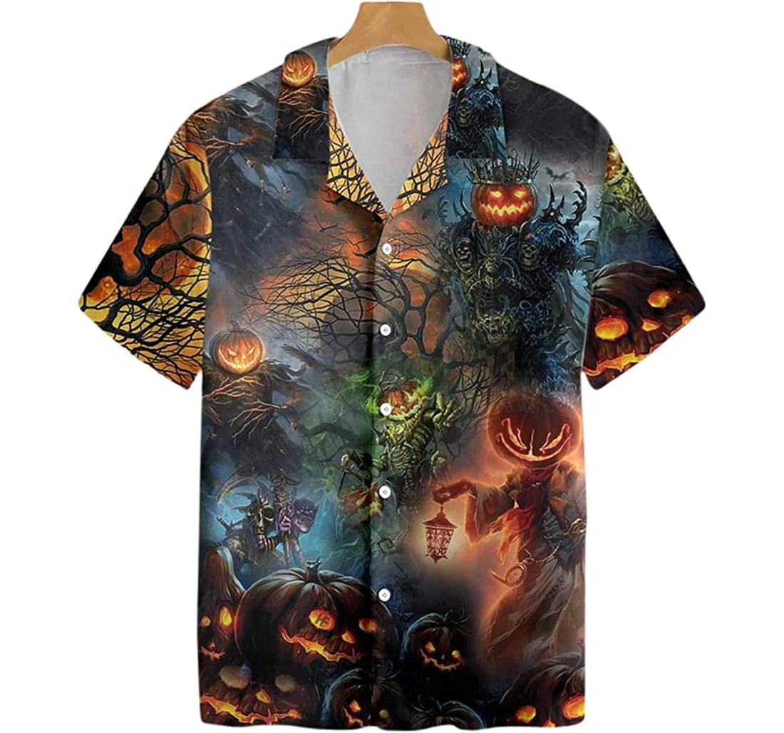 Halloween Horror Pumpkin Pattern Beach Included Hawaiian Shirt, Button Up Aloha Shirt For Men, Women