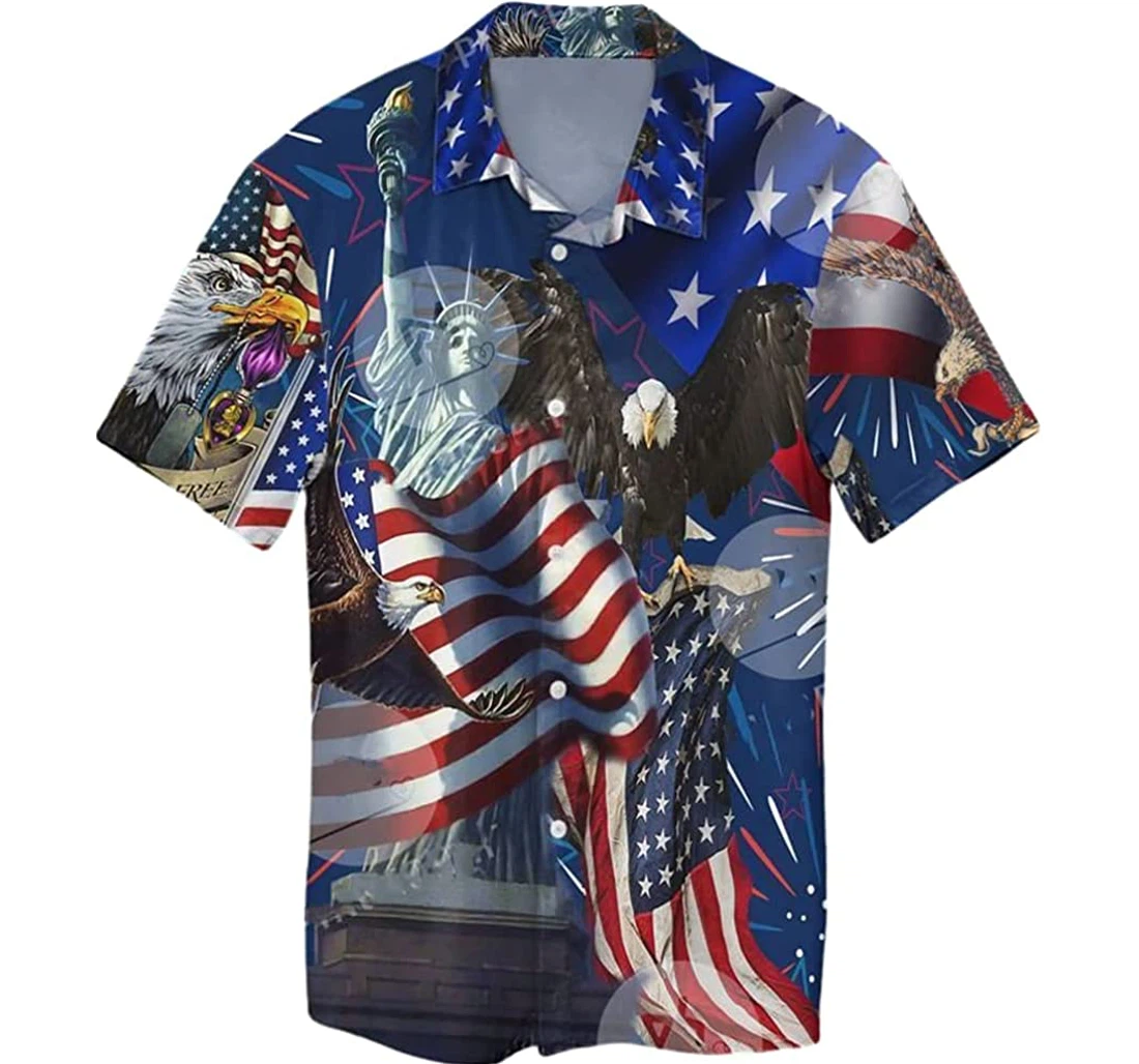 Awesome Eagle American Flag Beach Included Hawaiian Shirt, Button Up Aloha Shirt For Men, Women
