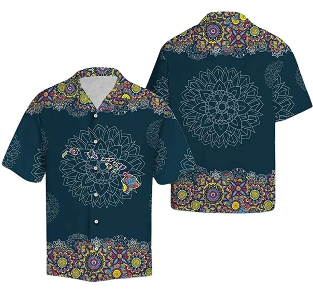 Mandala Flower Pattern Beach Included Hawaiian Shirt, Button Up Aloha Shirt For Men, Women
