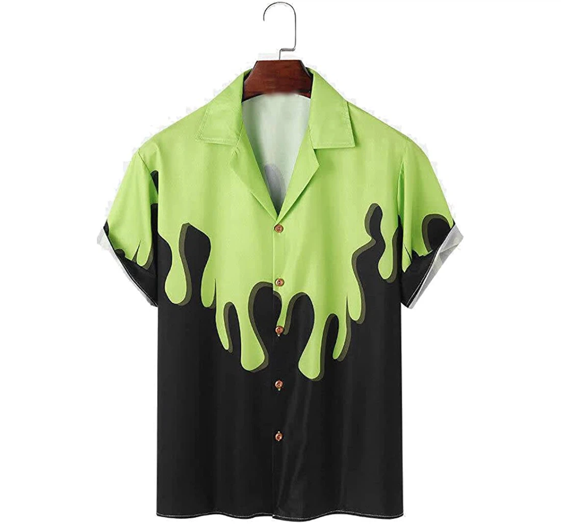 Contrast Green And Black Beach Included Hawaiian Shirt, Button Up Aloha Shirt For Men, Women