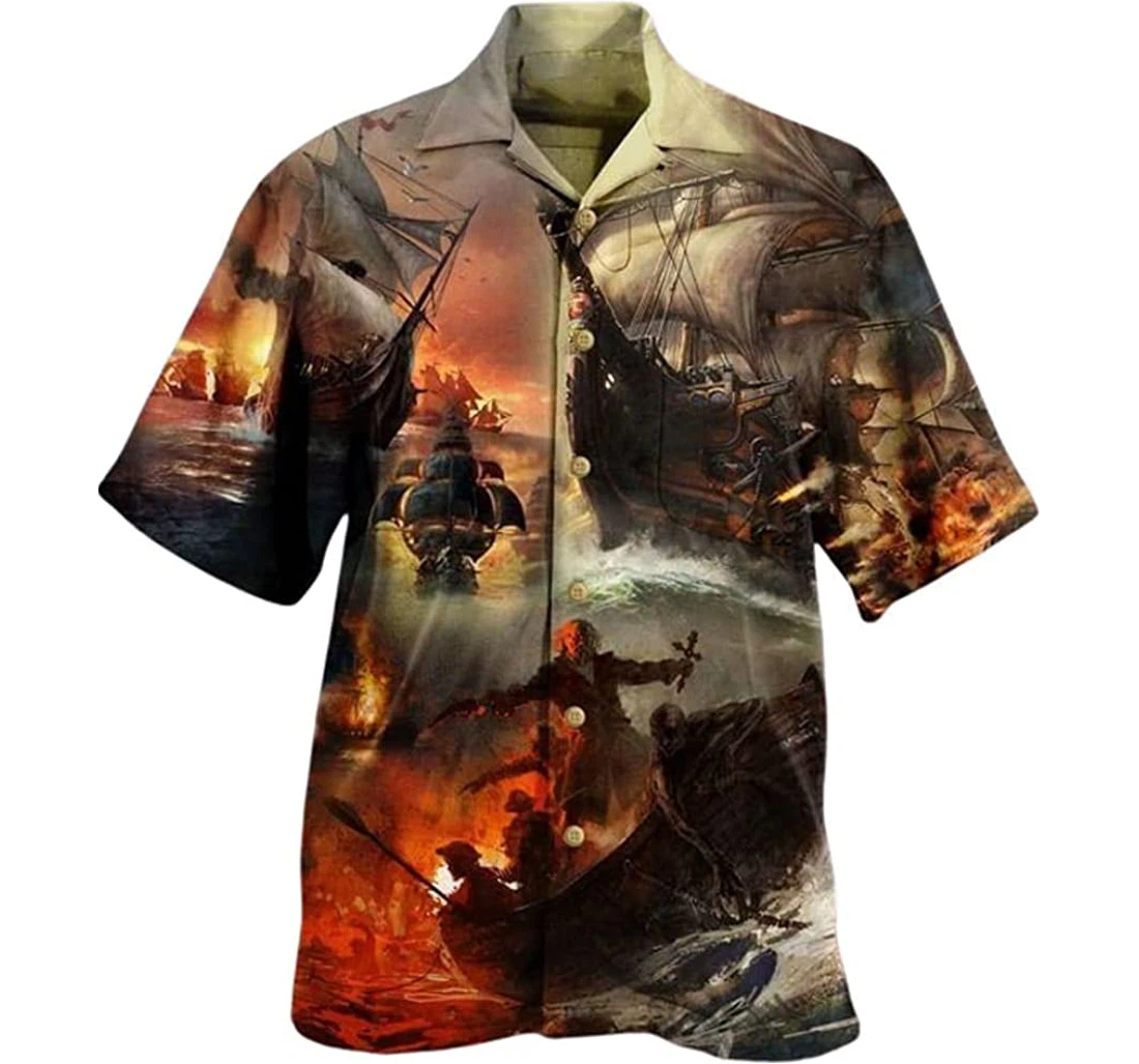 Amazing Pirate Shiptropical Beach Included Hawaiian Shirt, Button Up Aloha Shirt For Men, Women