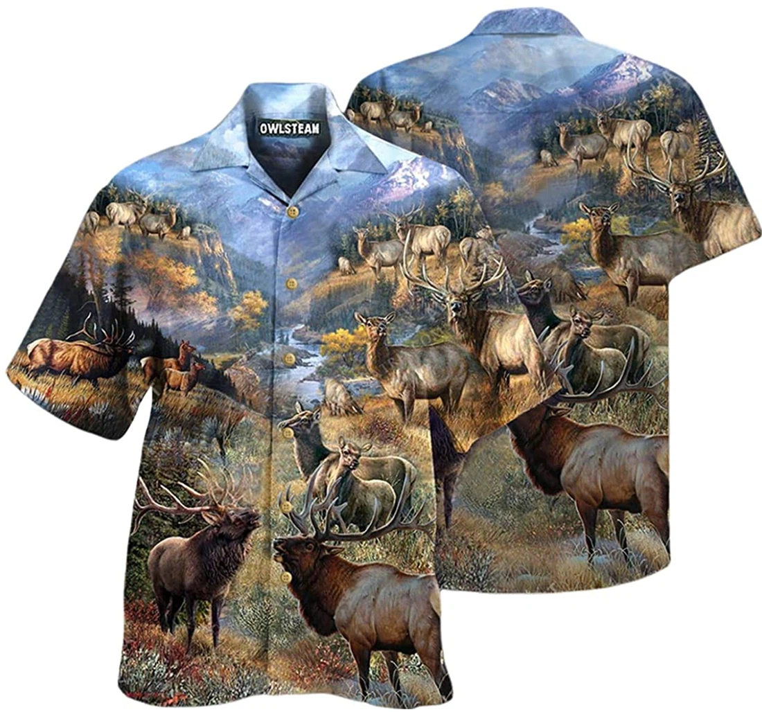 Animals Beautiful Country Elk Beach Included Hawaiian Shirt, Button Up Aloha Shirt For Men, Women