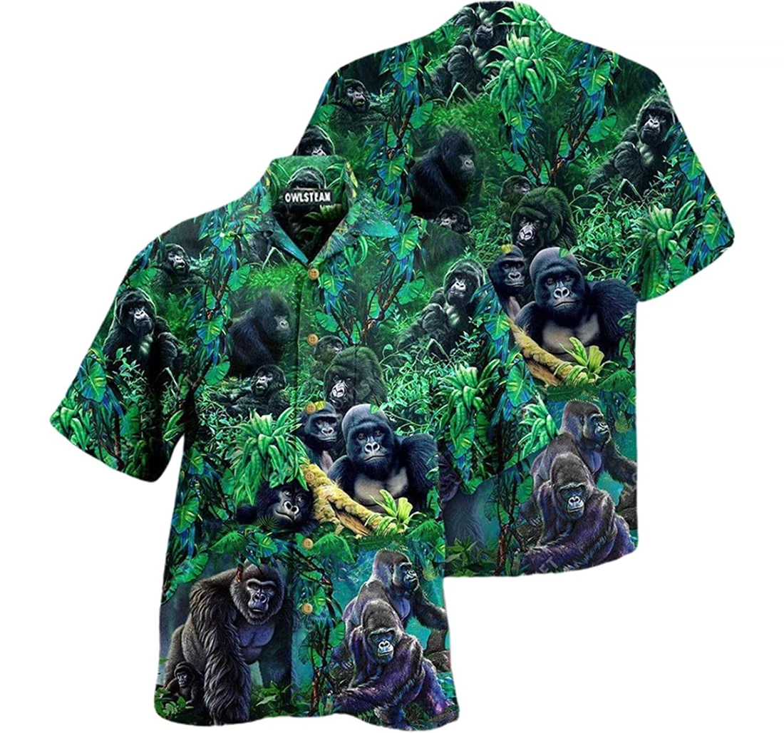 Animals Family Of Gorillas In The Jungle Beach Included Hawaiian Shirt, Button Up Aloha Shirt For Men, Women