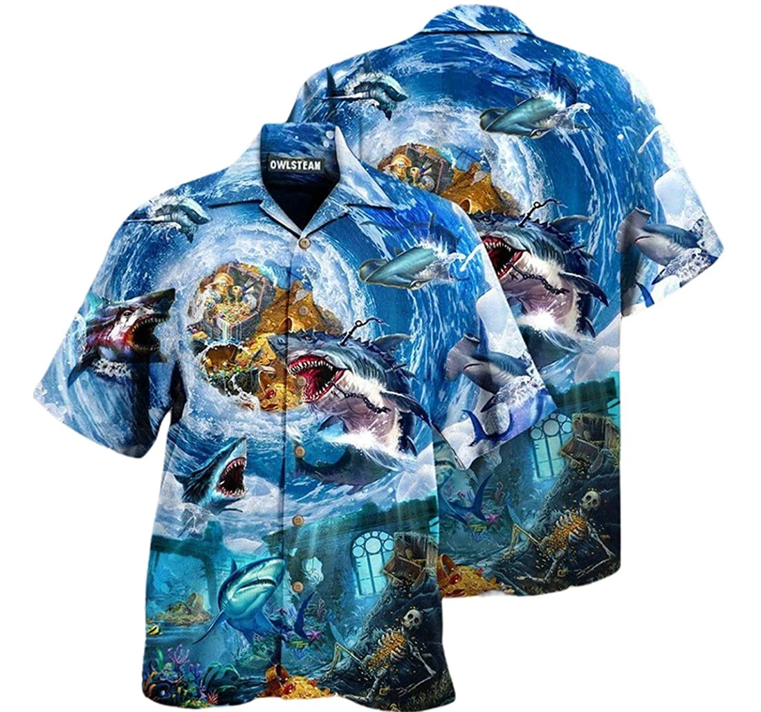Sharks Treasure Awesome Sea Lover Beach Included Hawaiian Shirt, Button Up Aloha Shirt For Men, Women