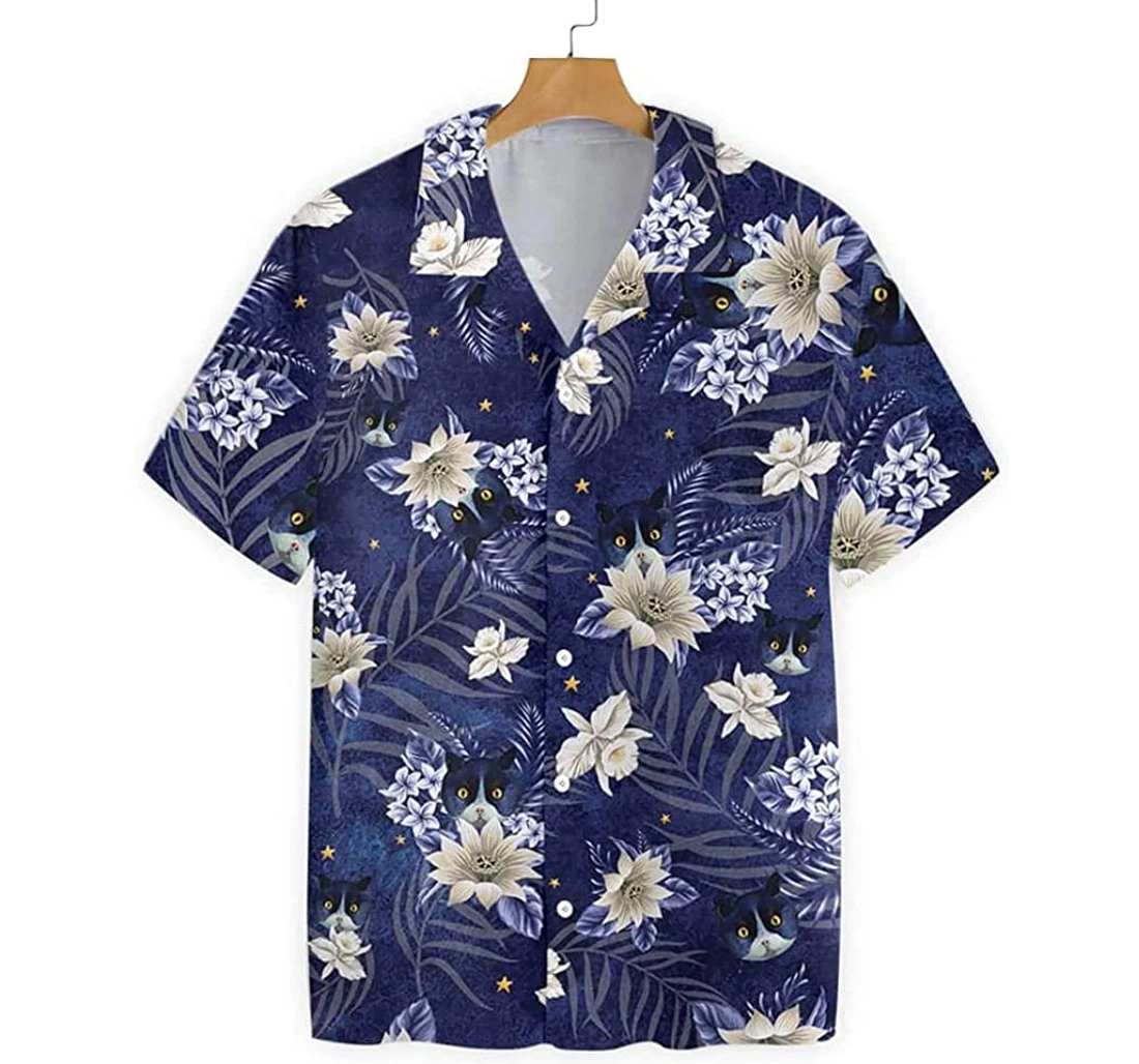Cat Night Florial Beach Included Hawaiian Shirt, Button Up Aloha Shirt For Men, Women