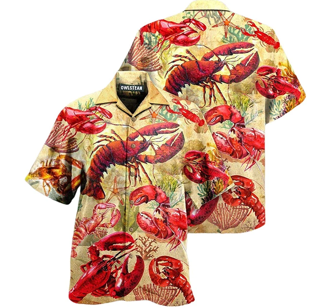 Animals Shrimp Red Beach Included Hawaiian Shirt, Button Up Aloha Shirt For Men, Women