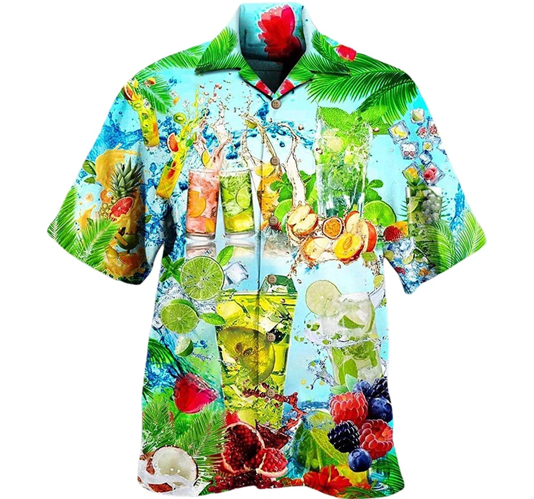 Fruit And Juice Colorfull Beach Included Hawaiian Shirt, Button Up Aloha Shirt For Men, Women
