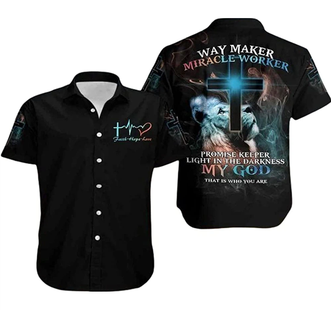 Way Maker Miracle Worker Promisejesus Cross Beach Included Hawaiian Shirt, Button Up Aloha Shirt For Men, Women