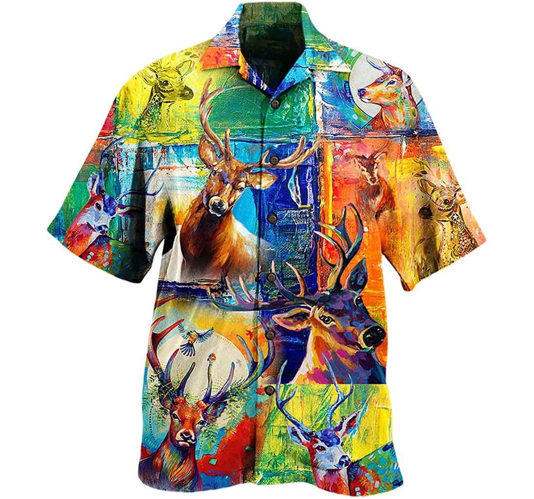 Deer Lover Animals Pattern Colorful Beach Included Hawaiian Shirt, Button Up Aloha Shirt For Men, Women