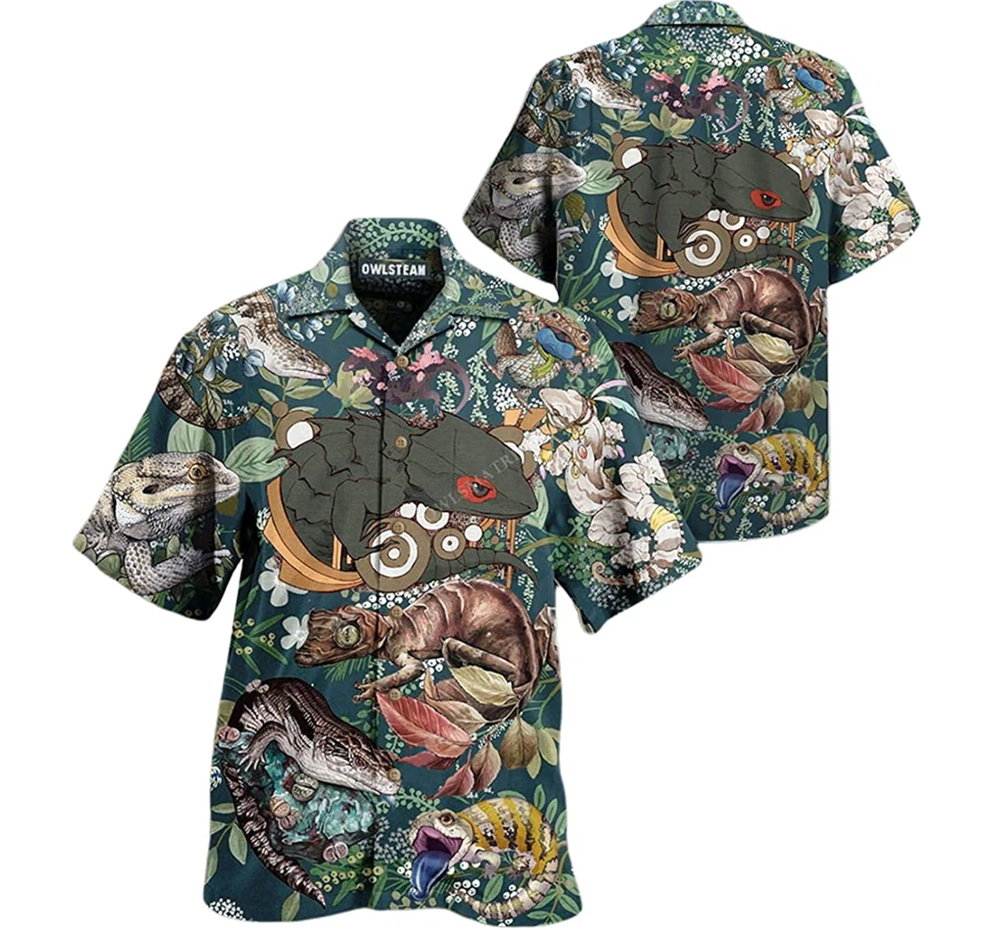 Animals Cute Reptile Love Pattern Beach Included Hawaiian Shirt, Button Up Aloha Shirt For Men, Women