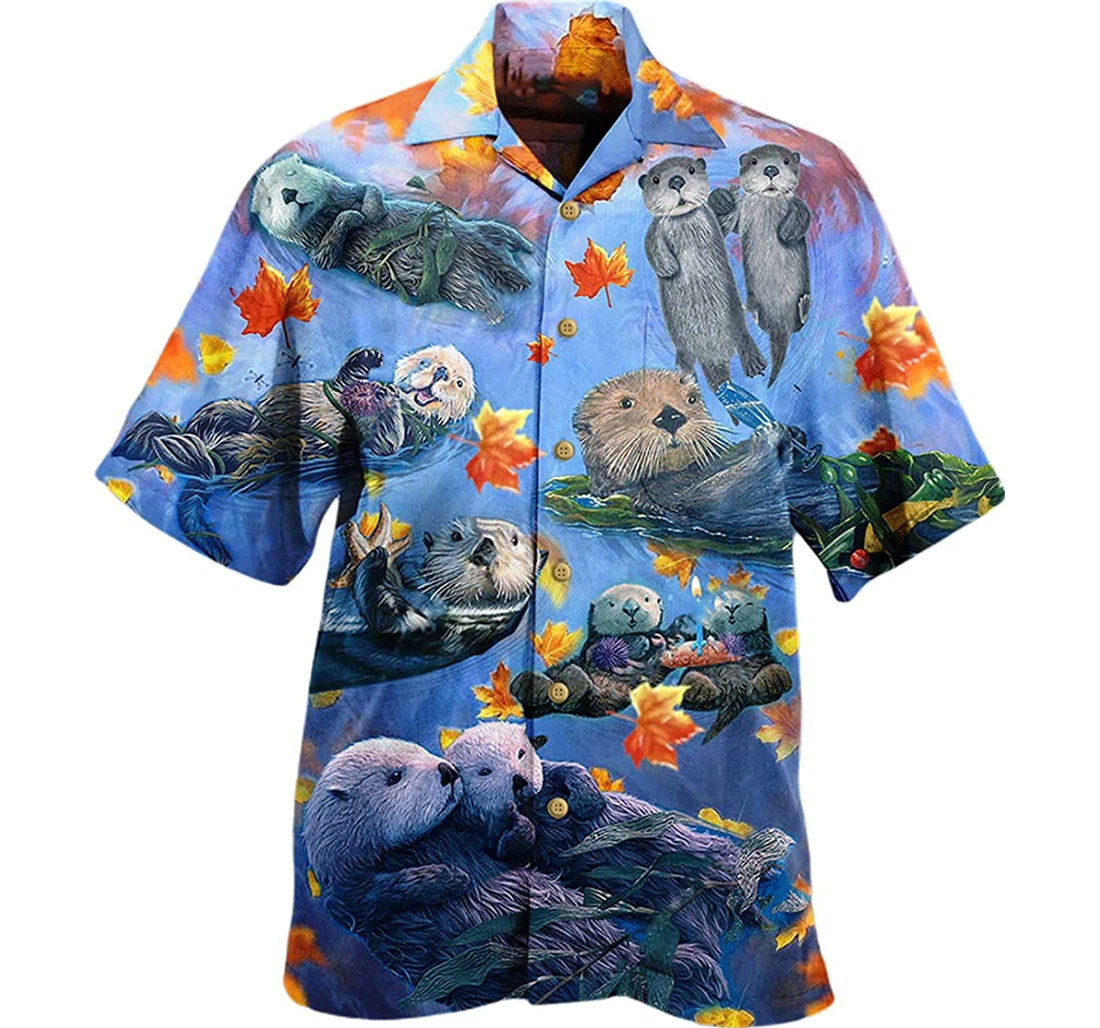 Otter Couple Love Happy Beach Included Hawaiian Shirt, Button Up Aloha Shirt For Men, Women
