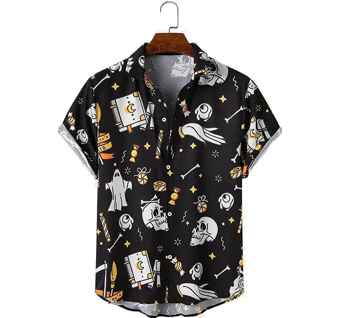 Halloween Funny Seamless Pattern Beach Included Hawaiian Shirt, Button Up Aloha Shirt For Men, Women