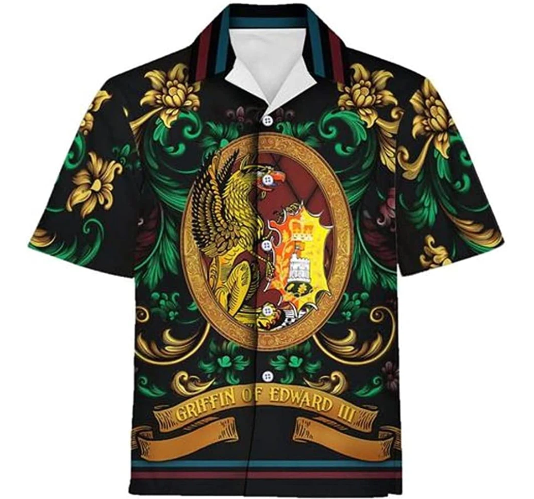 Lion Of England Stained Glass Beach Included Hawaiian Shirt, Button Up Aloha Shirt For Men, Women