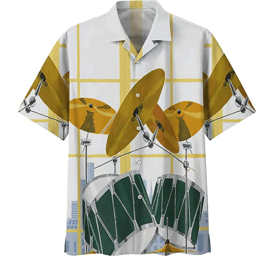 Jazz In City Drum Lover Beach Included Hawaiian Shirt, Button Up Aloha Shirt For Men, Women