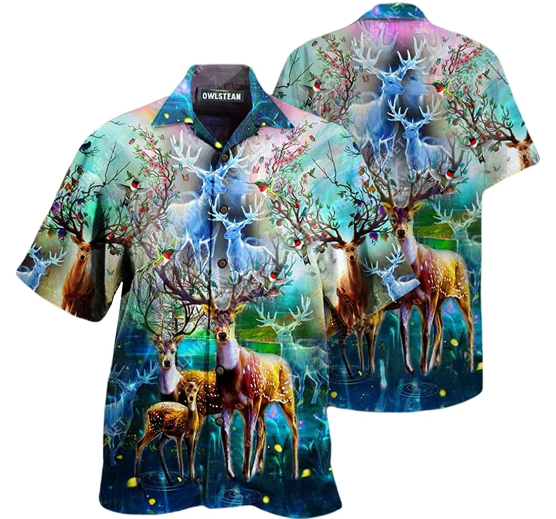 Deer Beautiful Animals Lover Beach Included Hawaiian Shirt, Button Up Aloha Shirt For Men, Women