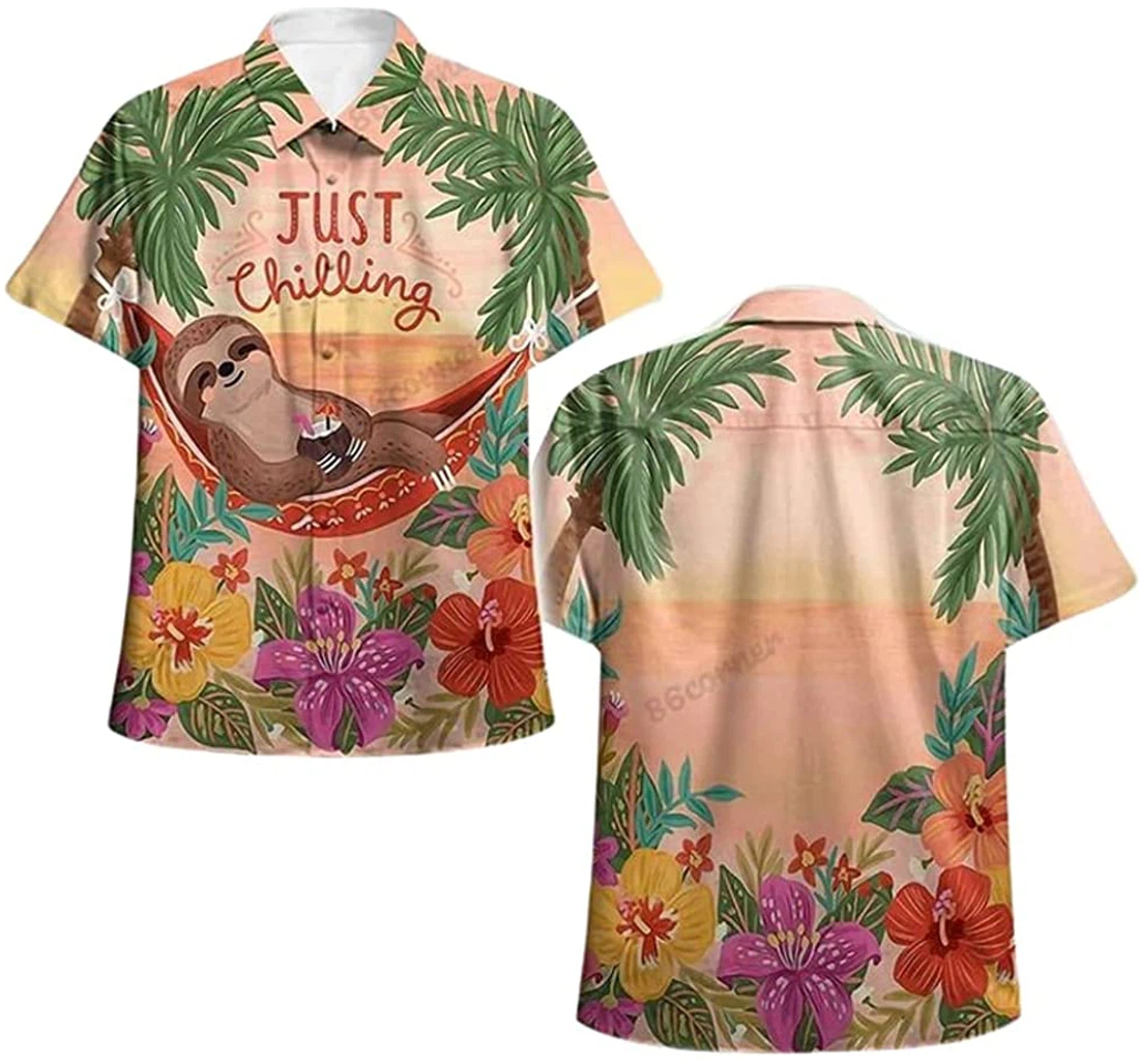 Chilling Sloth Beach Included Hawaiian Shirt, Button Up Aloha Shirt For Men, Women